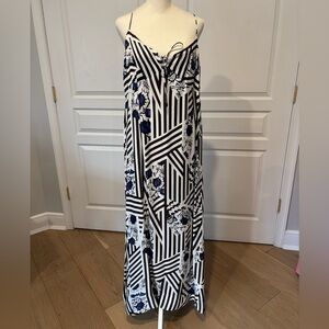 Anthropologie Maeve Sweetheart Sleeveless Slip Maxi Dress in a blue pattern